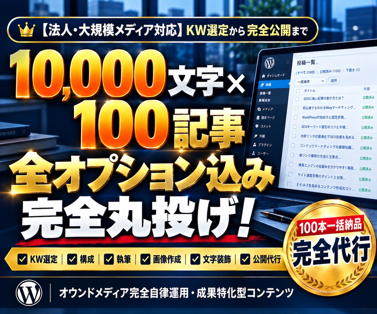 フル装備SEO記事作成！100記事を完全入稿します 全オプション込みのフルパッケージ！KW選定から画像・公開まで イメージ1