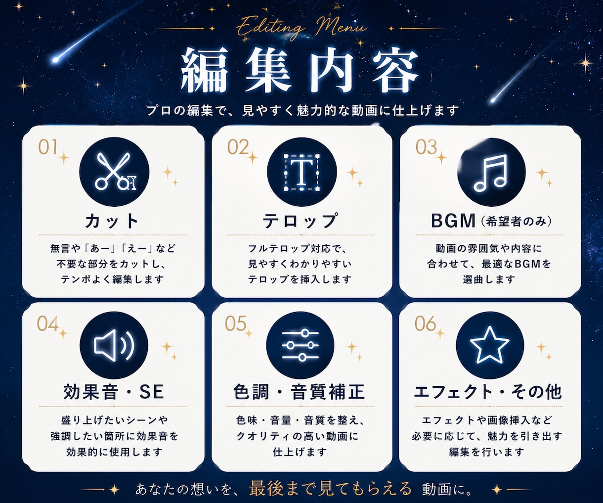 ショート動画をプロ品質で丁寧に編集します 制作実績500本以上｜イメージに合わせて丁寧に仕上げます イメージ2