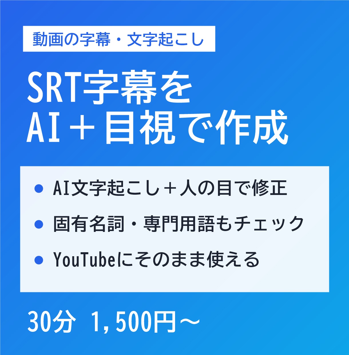 動画の字幕SRTをAI＋目視チェックで作成します 自動字幕より正確なSRT字幕を30分1,500円で イメージ1