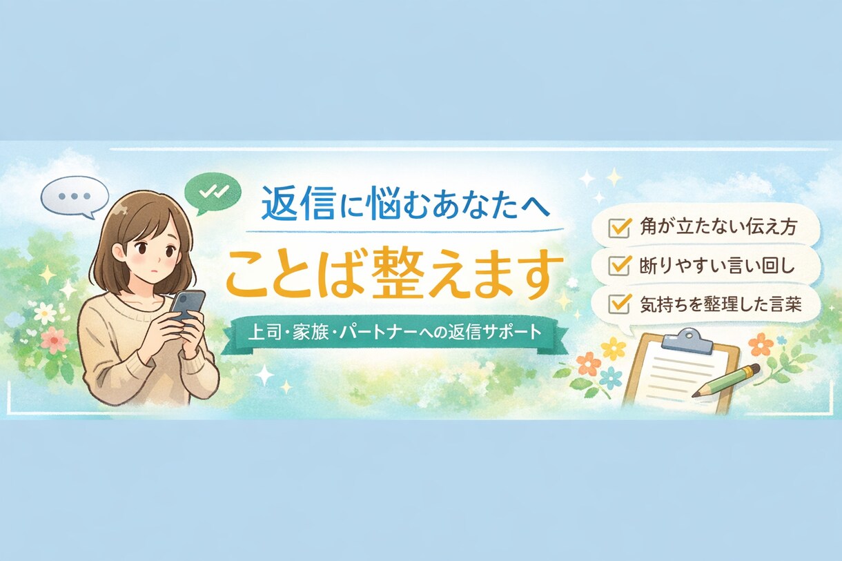 返信に悩む方へ、会社・恋人への文章を整えます 返信が怖い、言葉を間違えたくない、1人で悩まなくて大丈夫です イメージ1