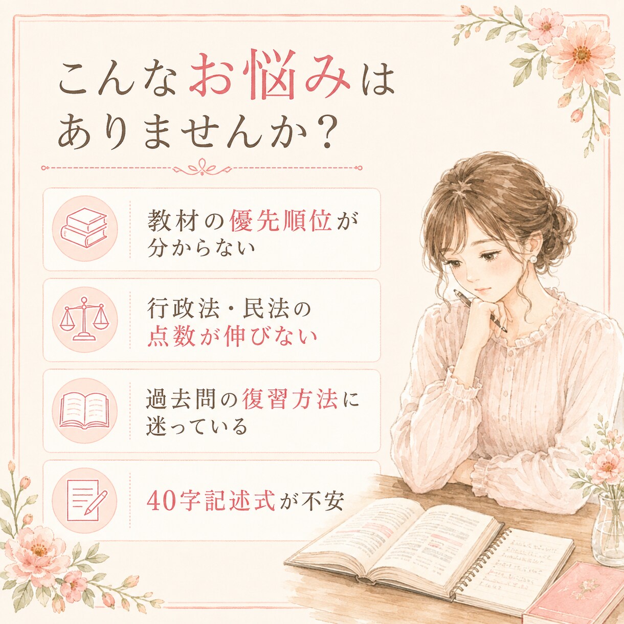 元予備校講師が行政書士試験の勉強法を個別診断します 教材・過去問・記述式の進め方を具体的に改善 イメージ2