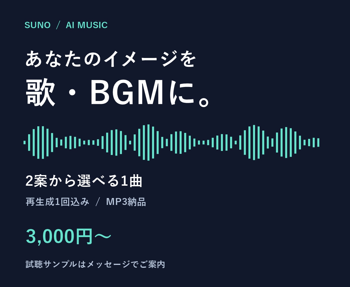 AIでイメージに合う楽曲・BGMを制作します Sunoで２案から選べる１曲・再生成１回込み イメージ1