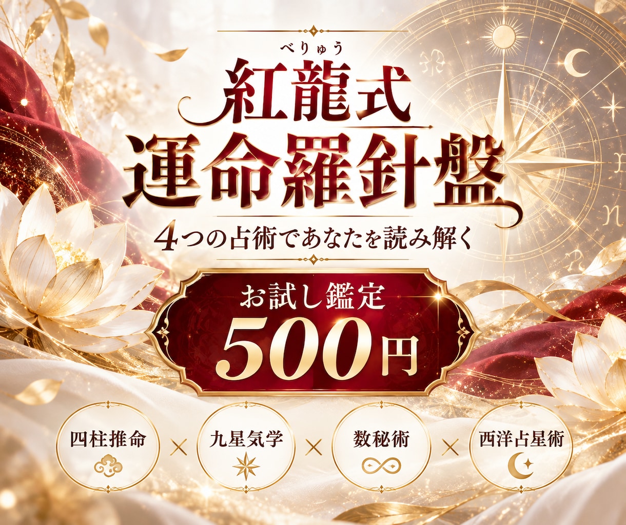 4つの占術であなたの可能性を読み解きます 四柱推命・九星気学・数秘術・西洋占星術で多角的に鑑定 イメージ1