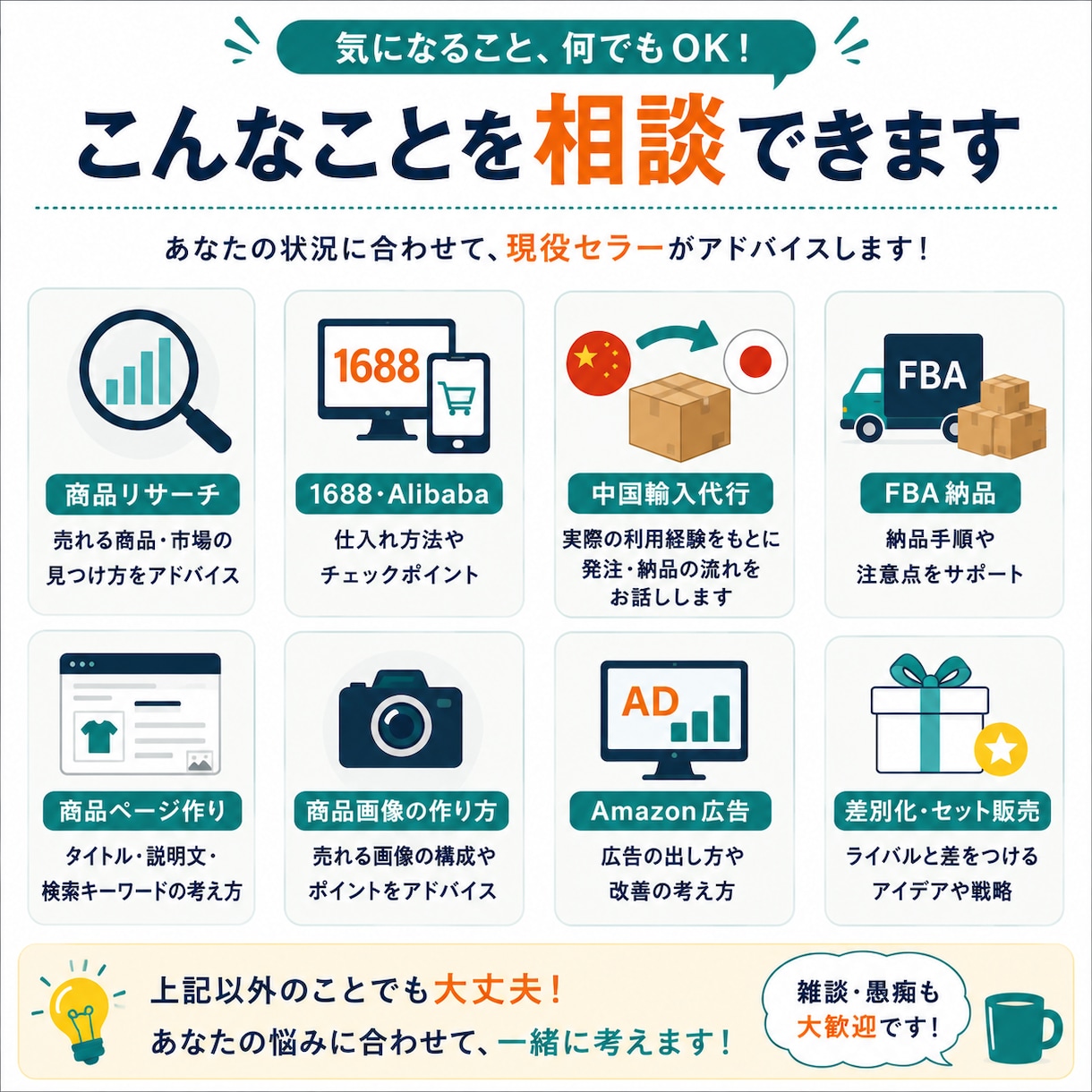 中国輸入・Amazon販売の悩みを一緒に整理します 現役Amazonセラーと気軽に壁打ち！初心者歓迎です イメージ3