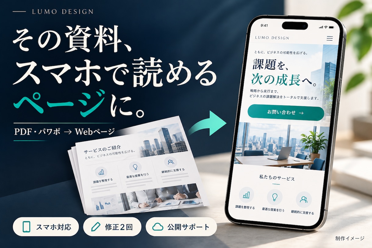 PDF・パワポをスマホ対応LPに変えます 営業資料をURLで案内｜1ページ・文章整理・修正2回 イメージ1
