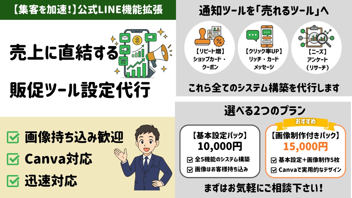 公式LINEの販促機能と仕組みを構築します ​最強の裏方が伴走！売上とリピートを生む公式LINEを作成 イメージ2