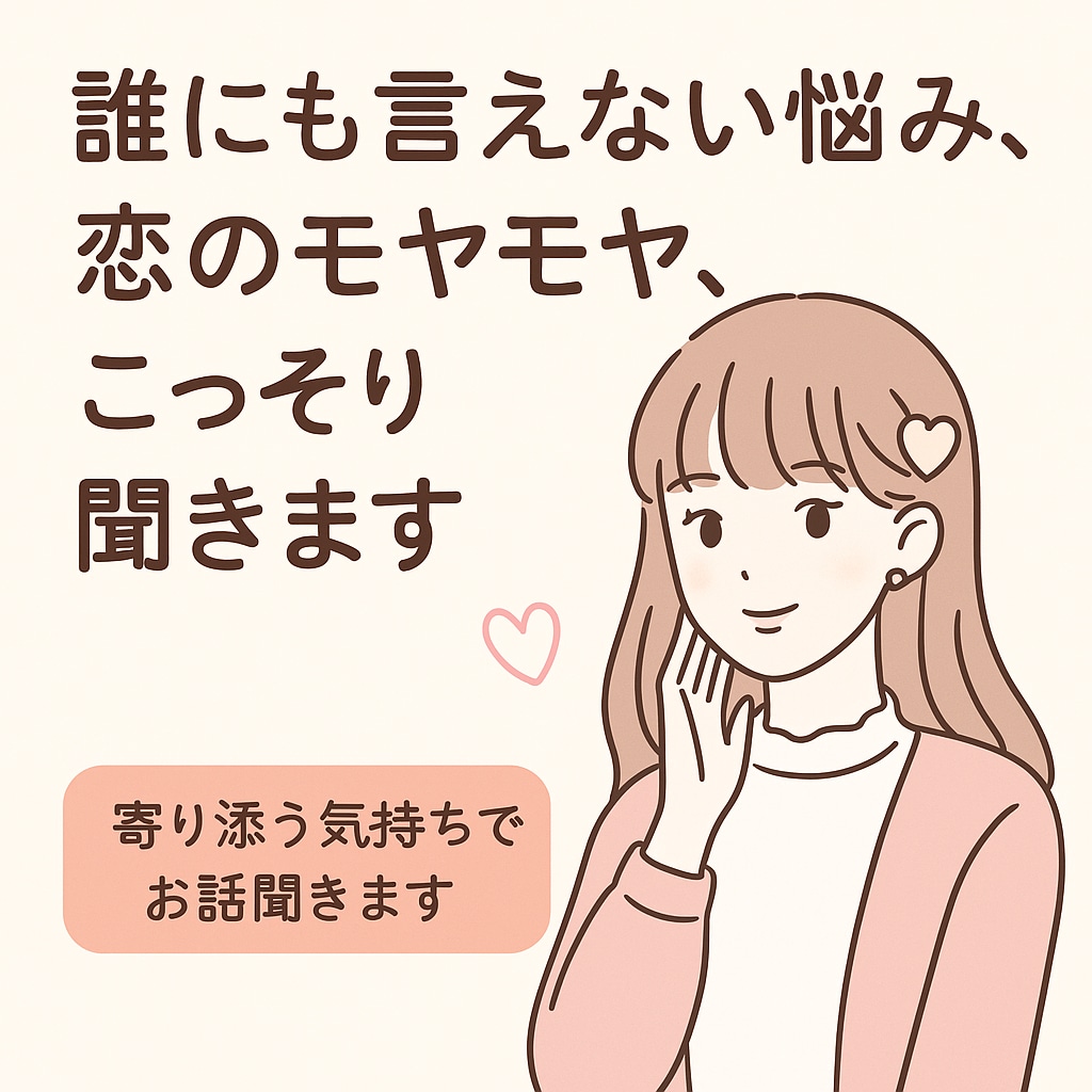 誰にも言えない悩み、恋のモヤモヤ、こっそり聞きます どんな話でも否定せず聞きます！一人で抱え込まないでね！ イメージ1