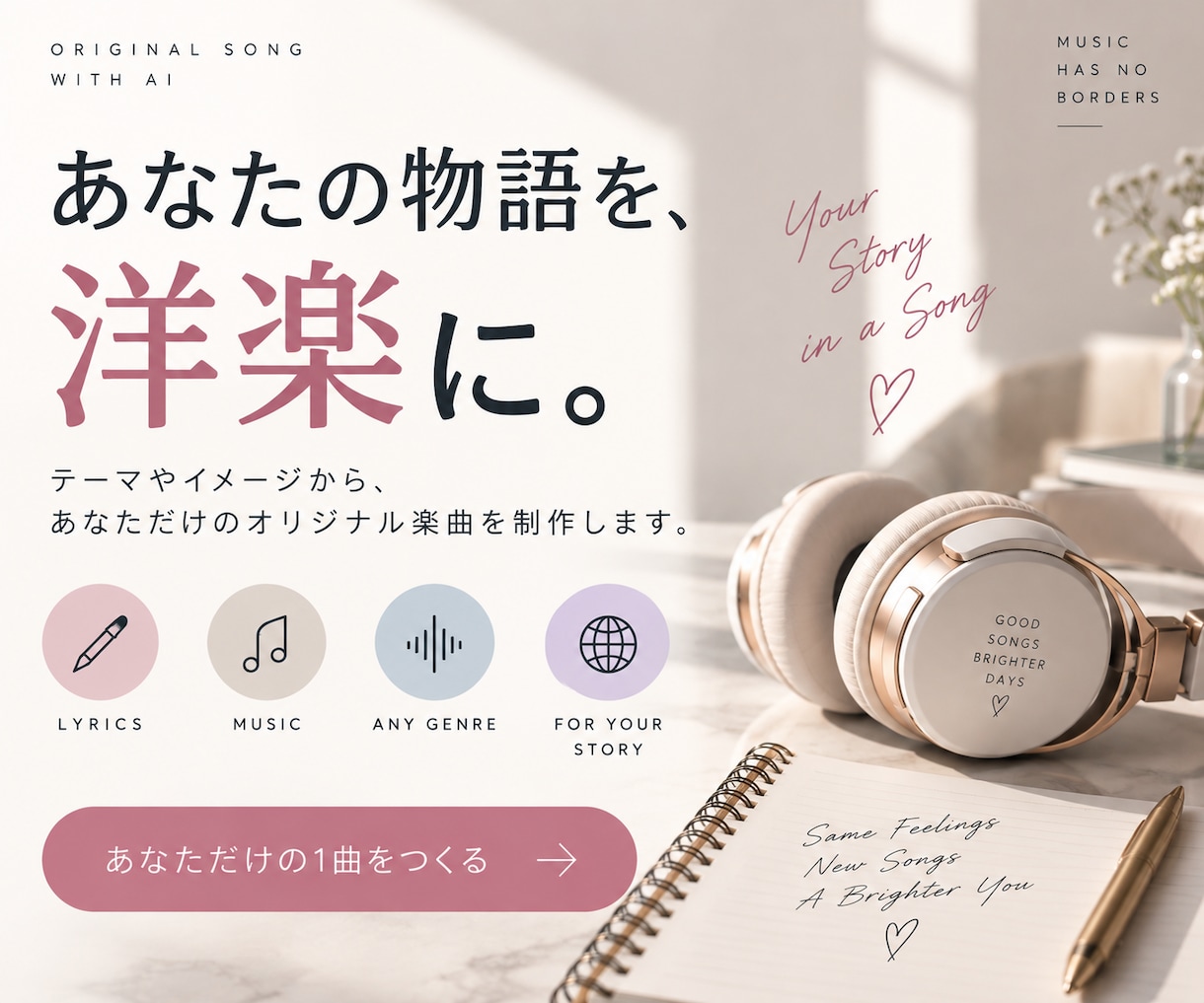 あなたの物語を、洋楽にします 「こんな曲があったらいいな」を、本物の音楽に。 イメージ1