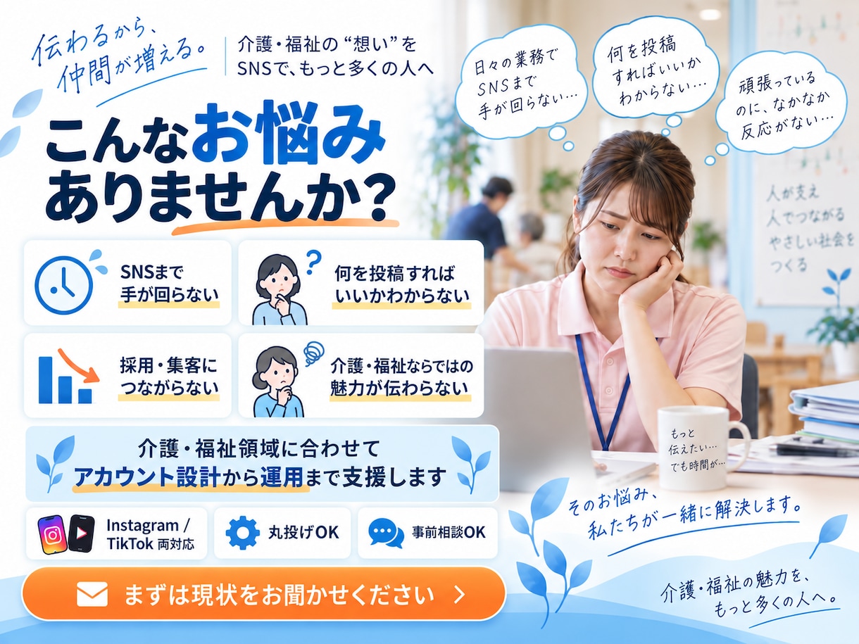 介護・福祉専門でSNS運用をプロが丸ごと代行します 『画像制作のみ』から『全部おまかせ』まで！最適プランを提案！ イメージ2