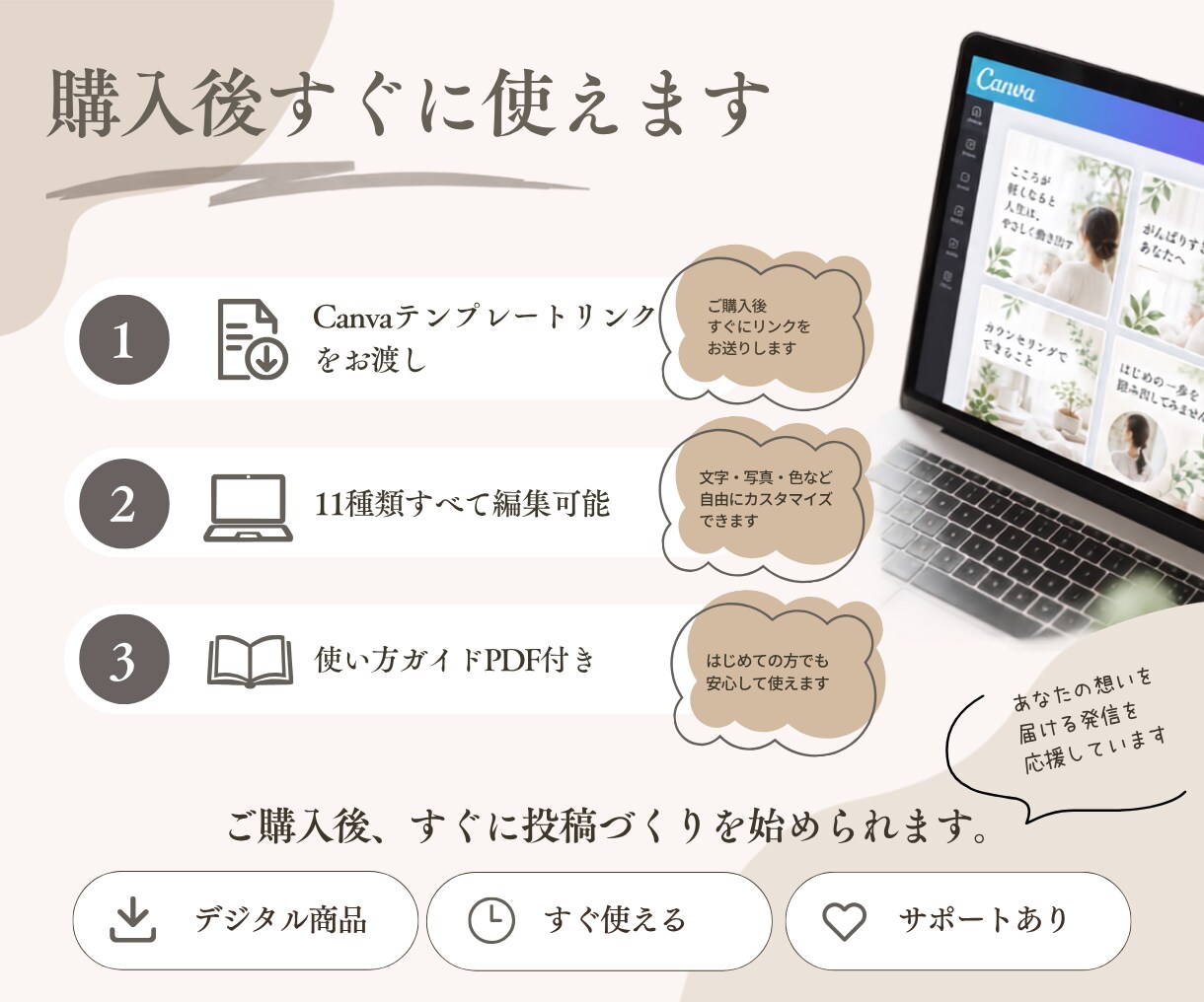 カウンセラー向けインスタ投稿テンプレを販売します 文章と写真を変えるだけ。投稿づくりをもっと楽に イメージ7