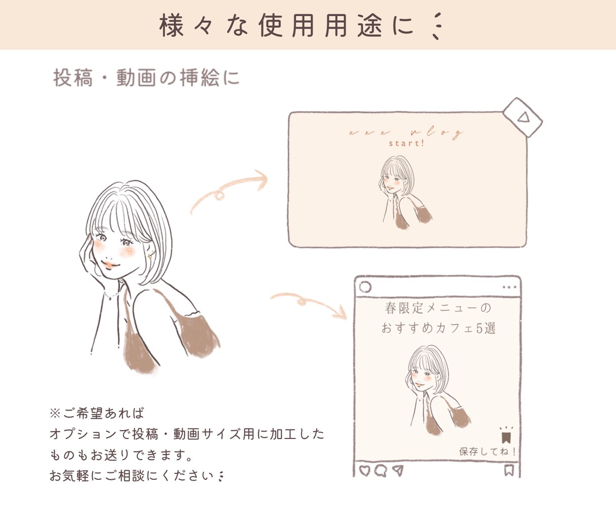 優しくおしゃれな線画アイコン作ります 選べるフレーム・文字入れ付♩似顔絵や名刺、HPの挿絵に イメージ7