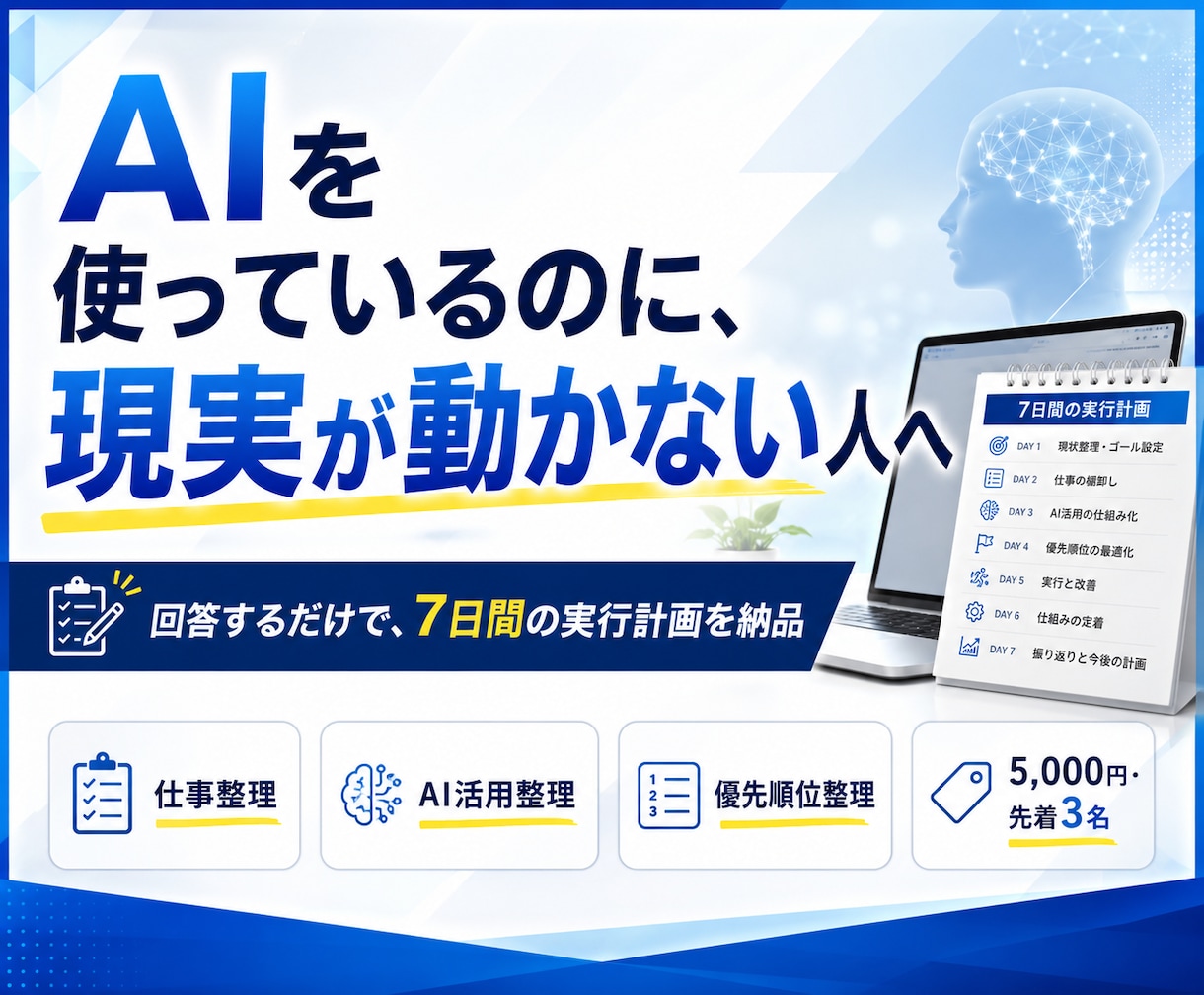 AI活用と仕事を整理し7日間の実行計画を作ります 散らかったAI活用を、動ける計画へ イメージ1