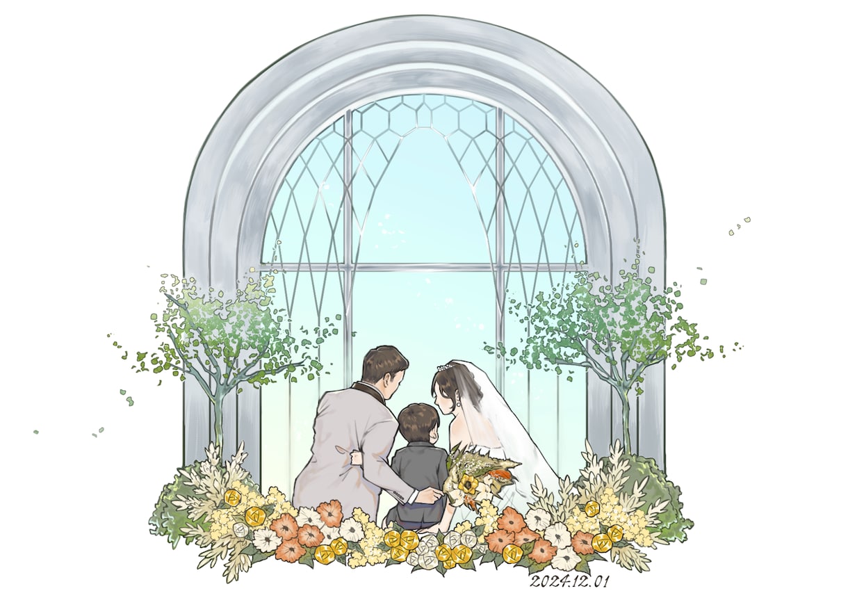 繊細で素敵なウェディングイラスト作成します 写真をベースにしつつ、アレンジも加え唯一無二のイラストを作成 イメージ1