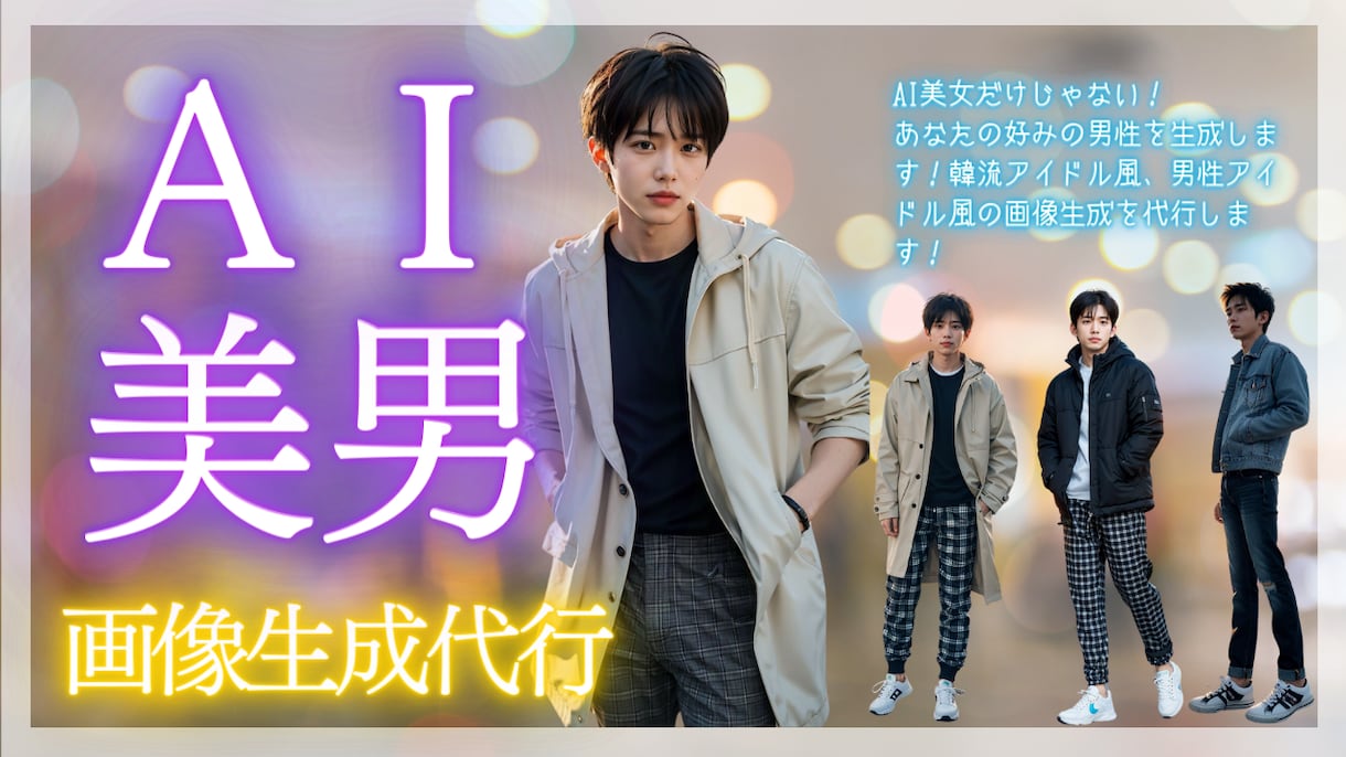 AI美「男」画像の生成代行します AIを使用して、韓流アイドル風、ジャニーズ風男性の画像生成！ イメージ1