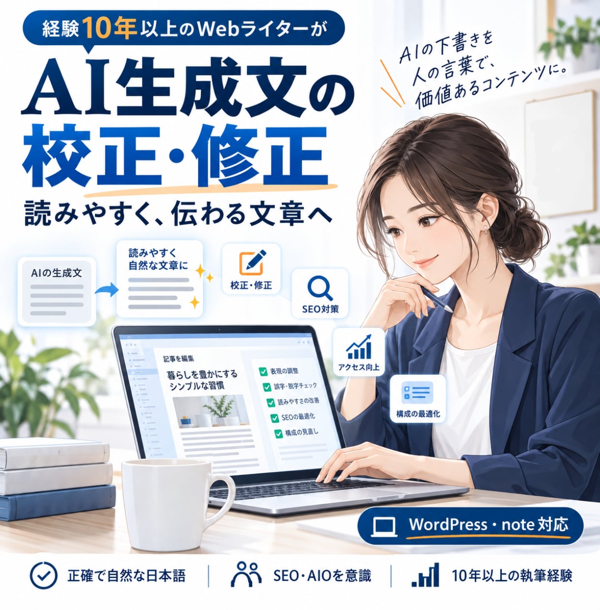 AI生成文章を自然な日本語に校正・修正します AIっぽさを解消し、読者に伝わる文章へ仕上げます イメージ1