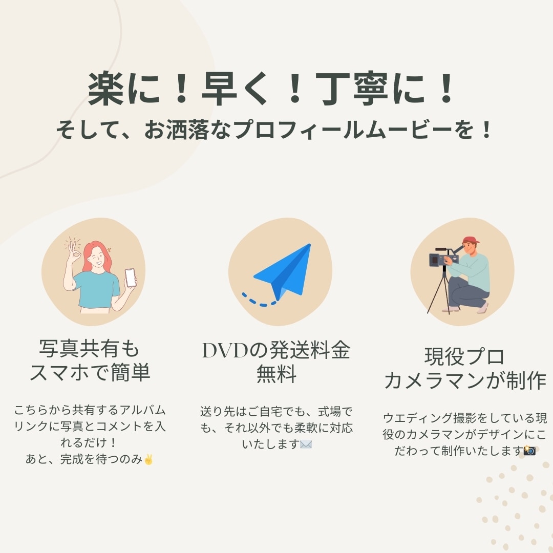参列者が感激するお洒落ウエディングムービー作ります 現役ウエディングカメラマンが制作する、プロフィールムービー イメージ1