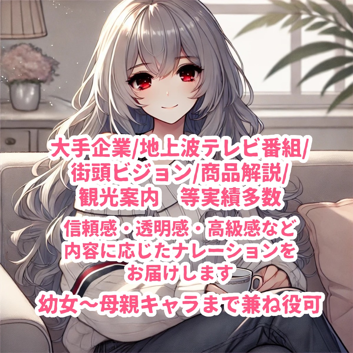 信頼感・透明感・落ち着いた女性ボイスを提供します 商用無料/大手企業VP、地上波番組、CMナレーション経験あり イメージ1