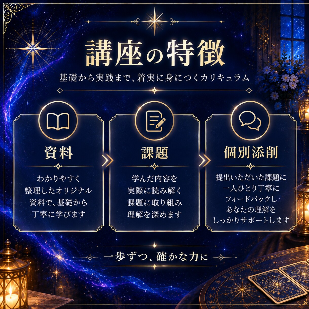 タロット講座☆基礎からマンツーマンで教えます 初心者歓迎！資料と課題、添削でプロが丁寧にサポートします。 イメージ3