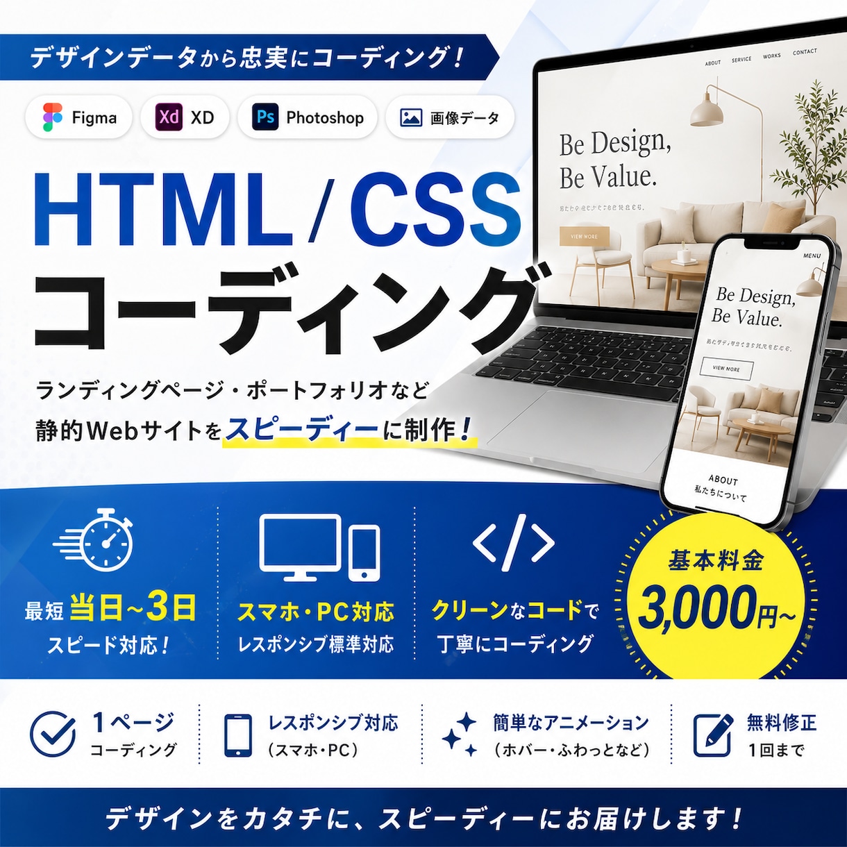 あなたのデザインでサイトを制作します HTML,CSSで提示されたWebサイトをスピード制作 イメージ1