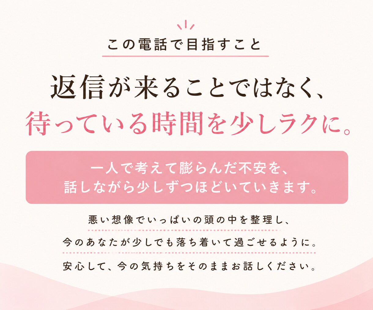 恋人から返信がこない…不安な時間に付き合います 悪い想像で苦しい返信待ち…苦しい気持ちを軽くします イメージ3