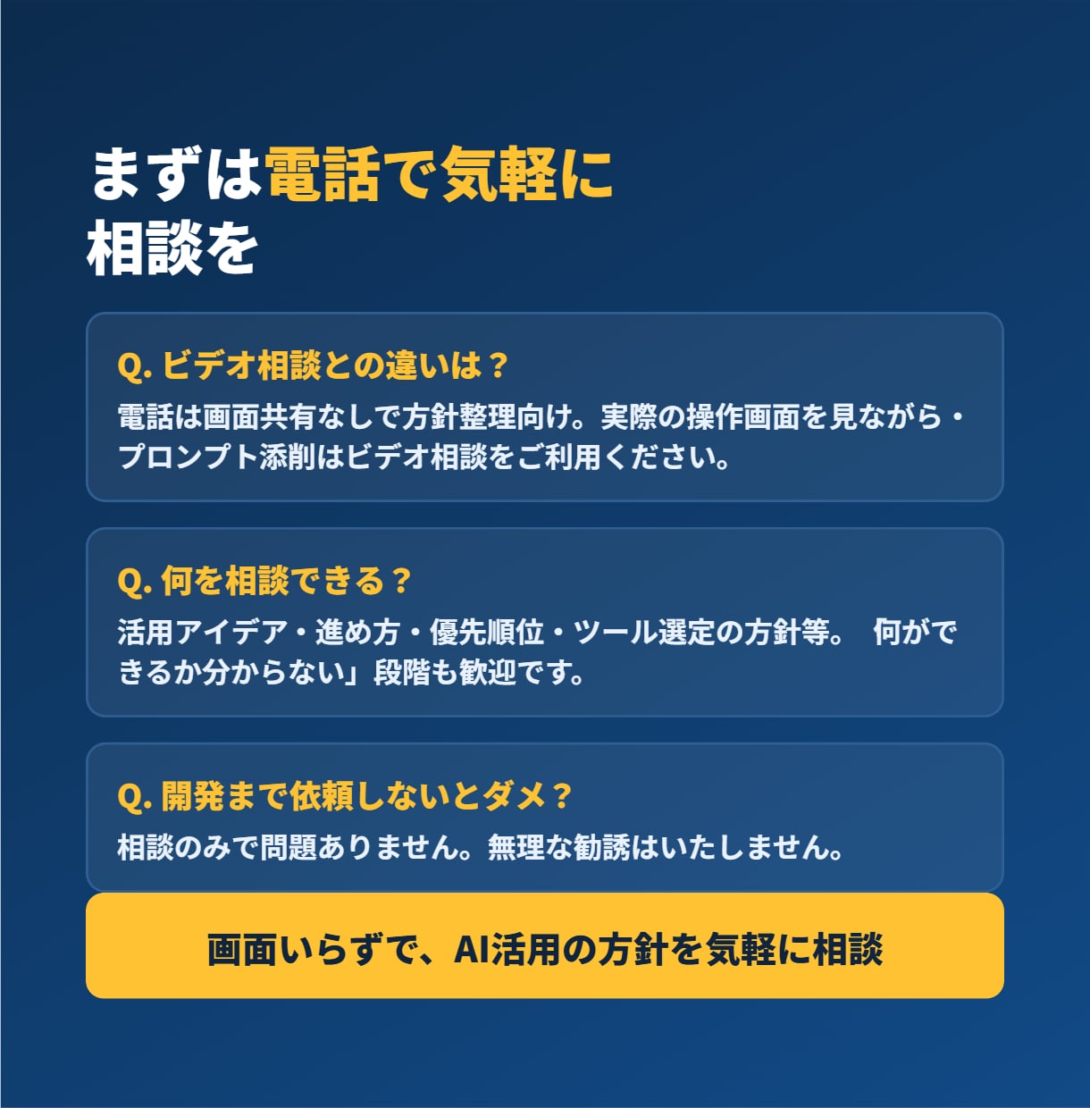 AIの活用法を電話でアドバイスします 画面いらずで気軽に。AI活用の方針を電話で相談 イメージ5