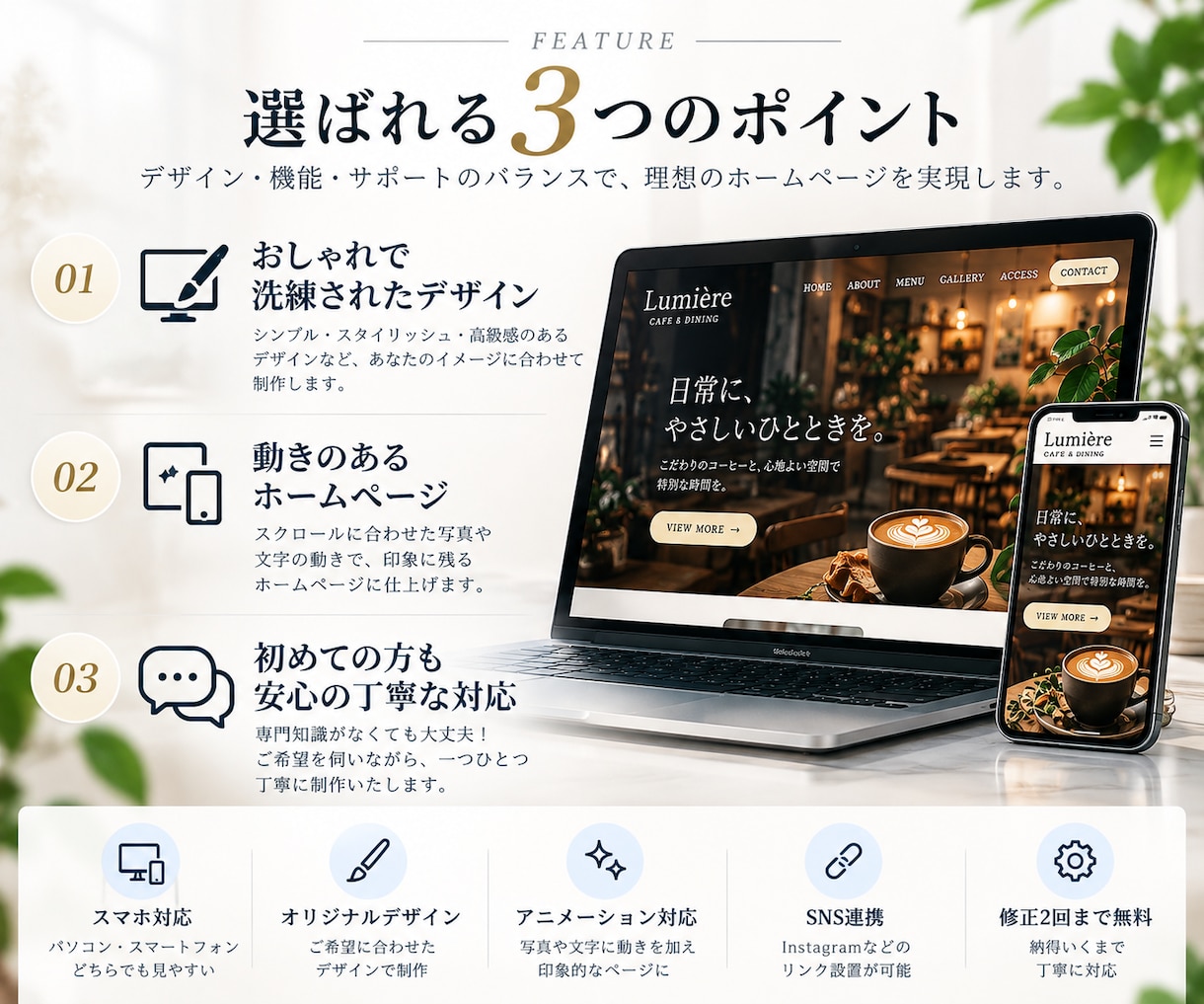 おしゃれで動きのあるホームページを制作します 初めての方も安心！スマホ対応・洗練されたデザインを低価格で イメージ2