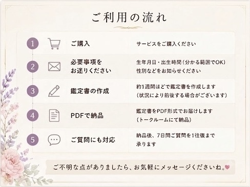 四柱推命で人生の取扱説明書を作ります 生年月日から本質と未来を丁寧に鑑定します イメージ4