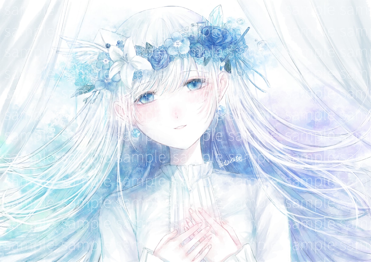 歌ってみたイラストや動画用サムネなど制作します 水彩で可愛く儚い、あなたの青で描きます！ イメージ7
