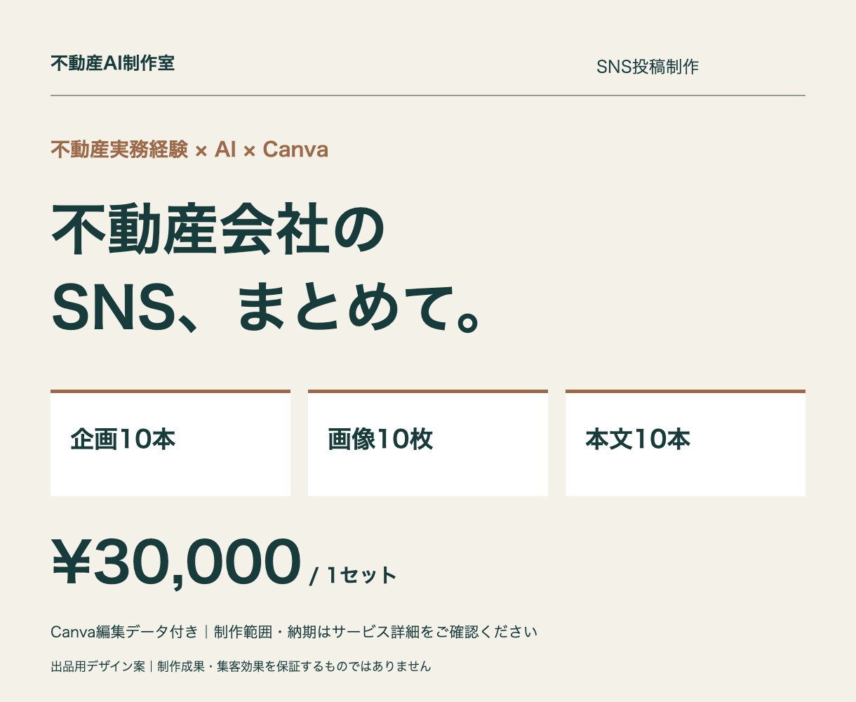 不動産会社向けSNS投稿を10本制作します 現場目線で企画・文章・Canva制作まで対応 イメージ1