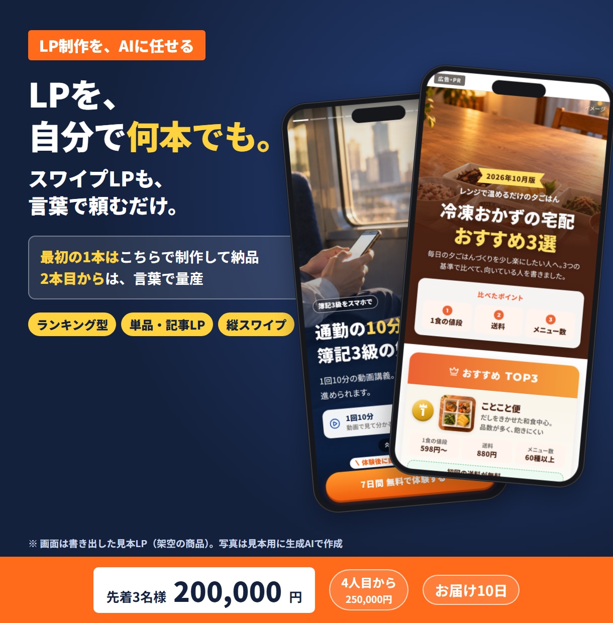 AIでLP・スワイプLPを量産できる環境を作ります 最初の1本はこちらで制作。2本目からは言葉で量産 イメージ1