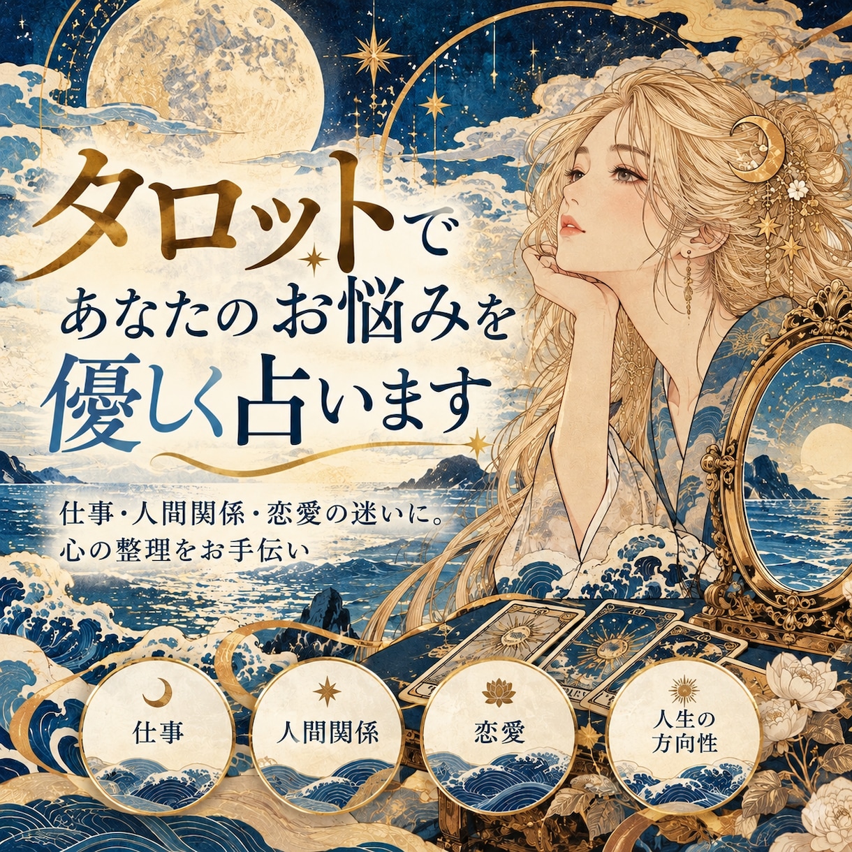 タロットであなたのお悩みを優しく占います 仕事・人間関係・恋愛の迷いに。心の整理をお手伝い イメージ1