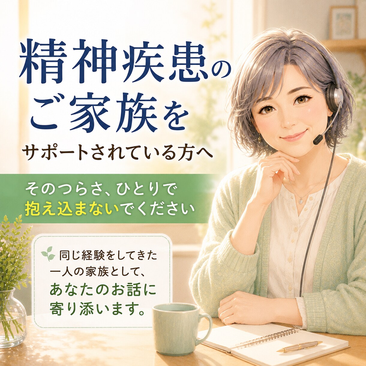 ご家族をサポートされている方のお悩みに寄り添います 大切な人が精神疾患や心の病で支えている中でほっとした時間を イメージ1