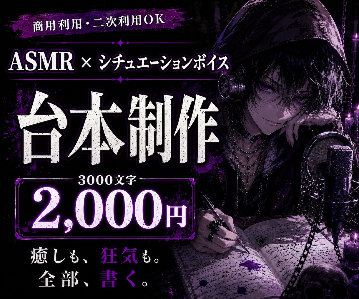 最短納品4日ASMRシチュエーションボイス書きます キャラに合う台本がない？あなたの個性を活かした台本を作る イメージ1