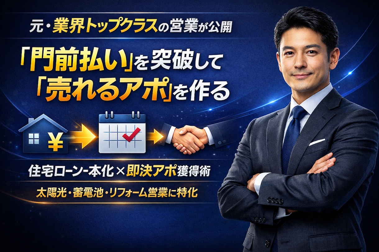門前払い突破！住宅ローン一本化で売れるアポ作ります 全国トップの訪販実績。現場で磨いた即戦力の台本を提供します。 イメージ1