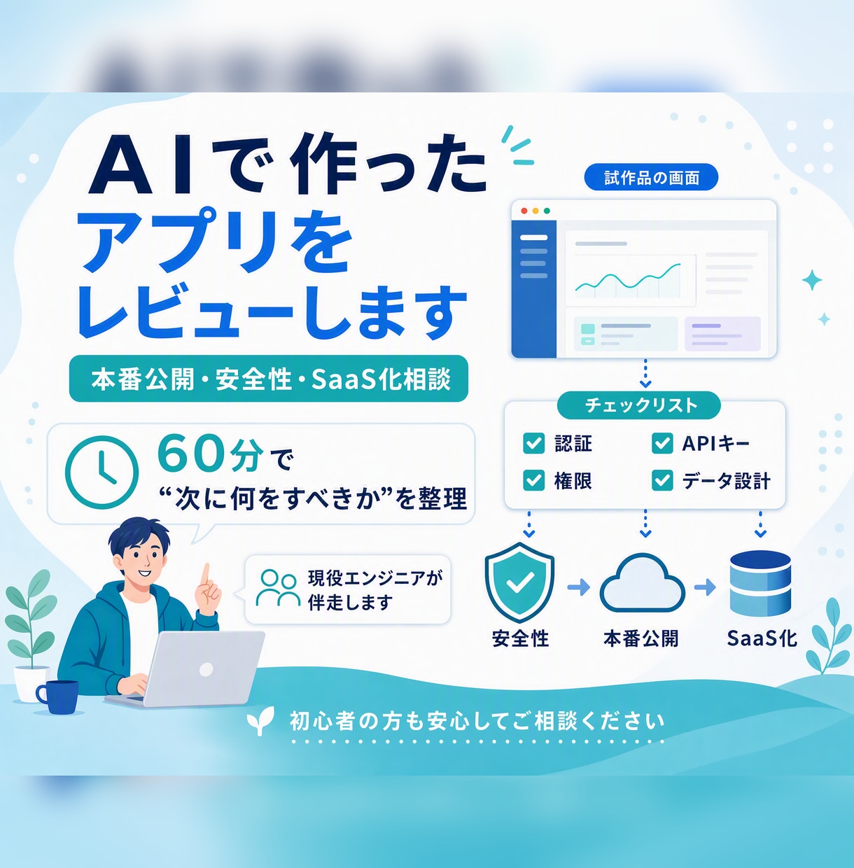 AIで作ったアプリを現役エンジニアがレビューします バイブコーディングアプリの本番公開・安全性・SaaS化相談 イメージ1