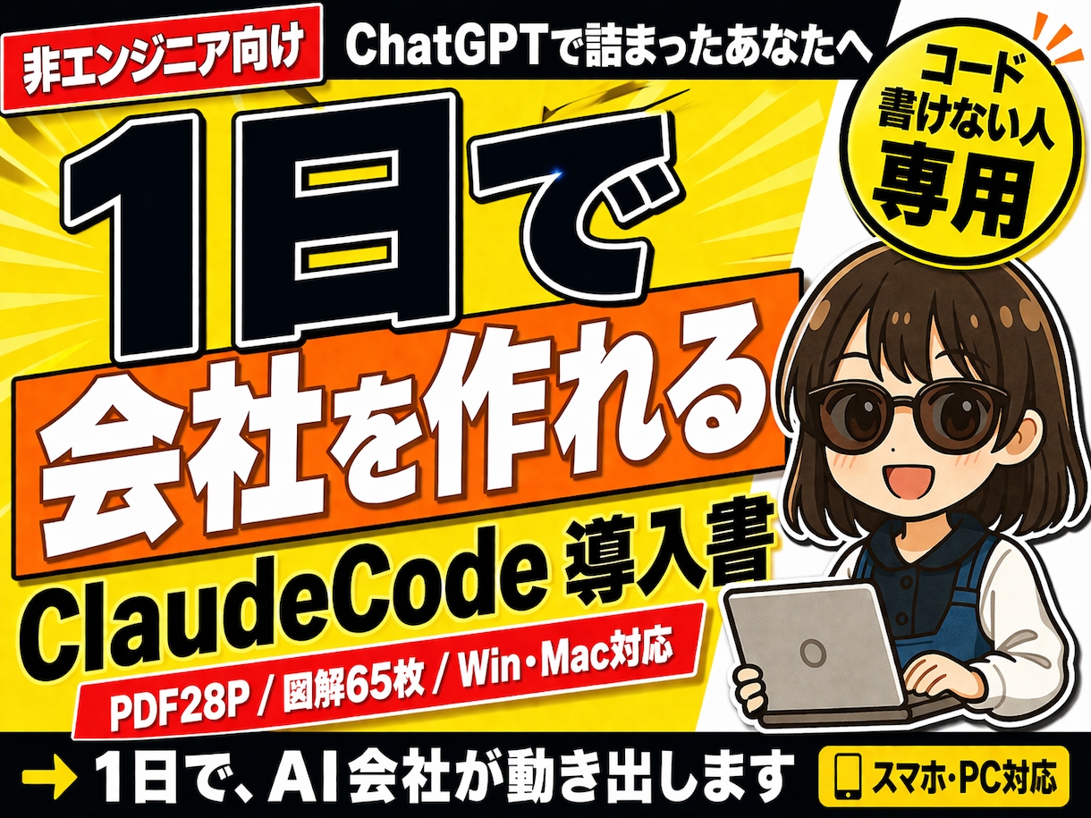 ClaudeCodeの導入書｜1日で会社を作れます PDF 28P / 図解65枚 / コード書けない人専用 イメージ1