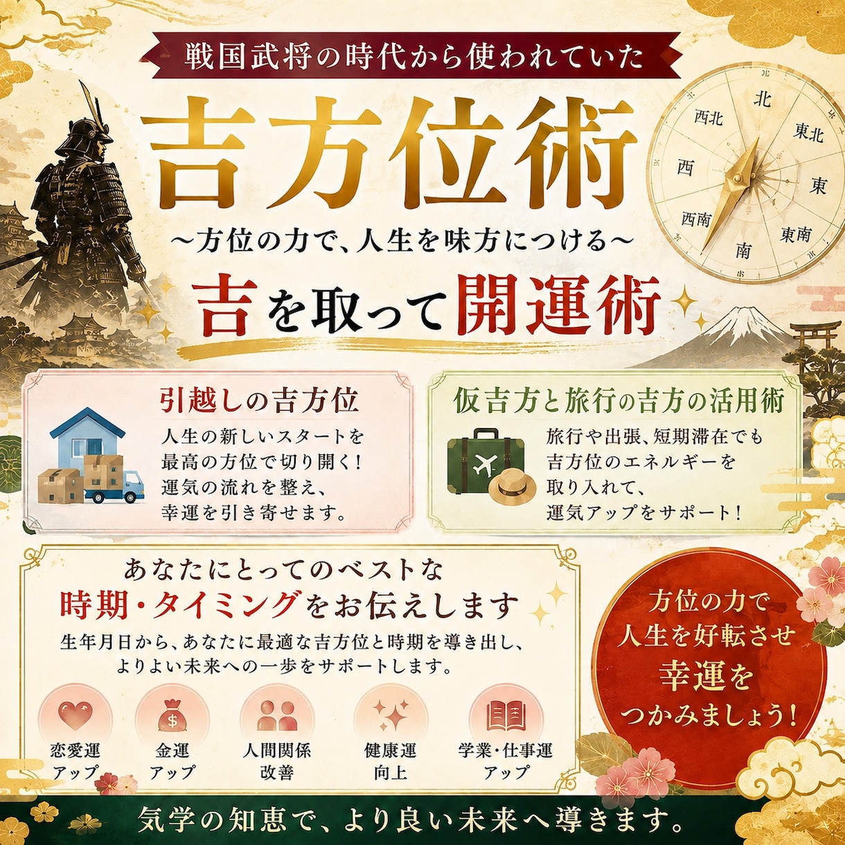 天下人も活用開運術。方位を味方につけた気学教えます 人生の分かれ道。新しい自分に出会う旅と引越し最強日を鑑定 イメージ1
