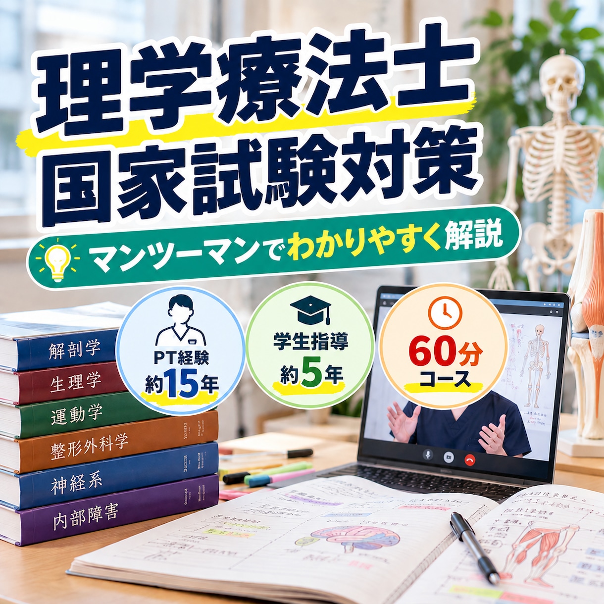 理学療法士の国家試験対策をマンツーマンで教えます 苦手分野を60分じっくり分かりやすく解説します イメージ1