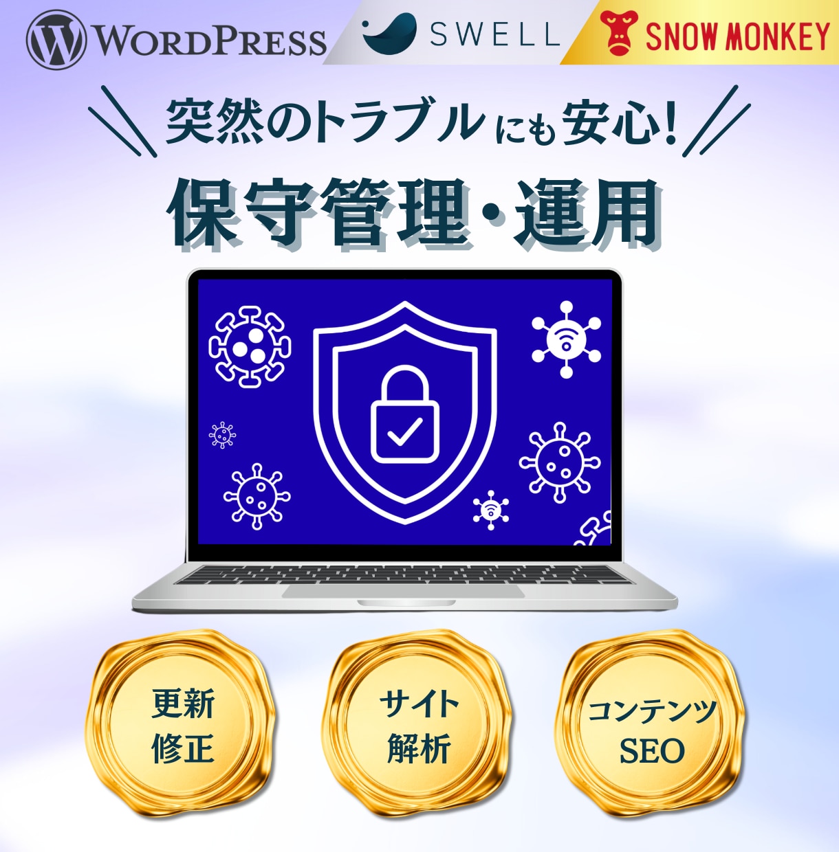 プロに任せて安心！HPの保守管理・運用をいたします HP制作後も安心。更新・解析・内部SEOをまるっとお任せ！ イメージ1