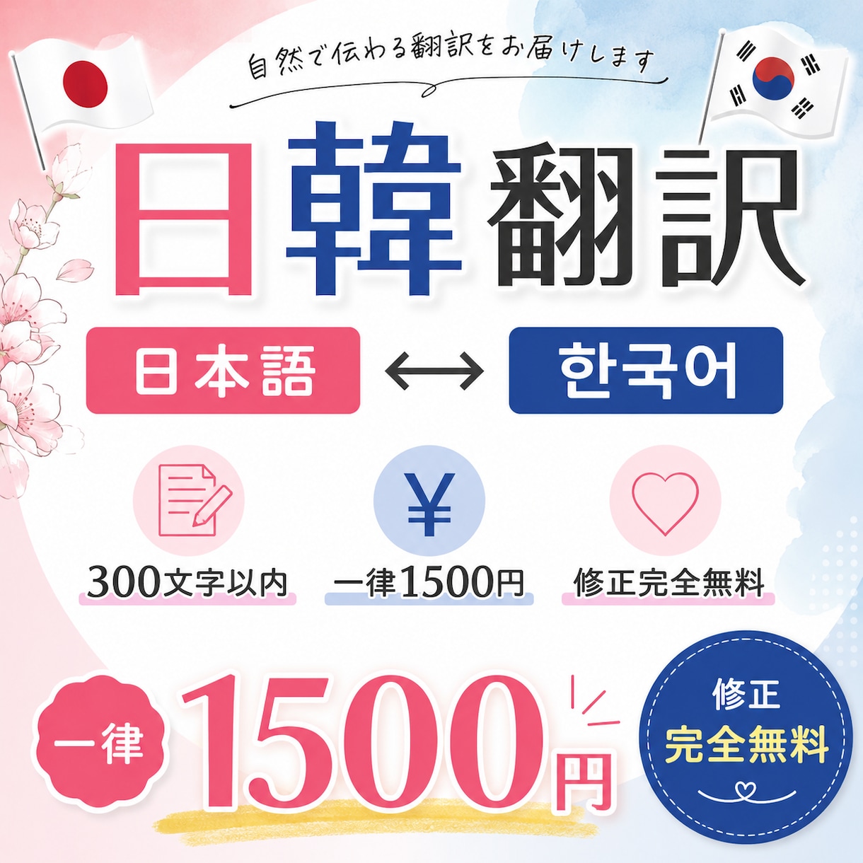 伝えたい言葉、翻訳してます 修正無制限！一律料金でお得に翻訳 イメージ1