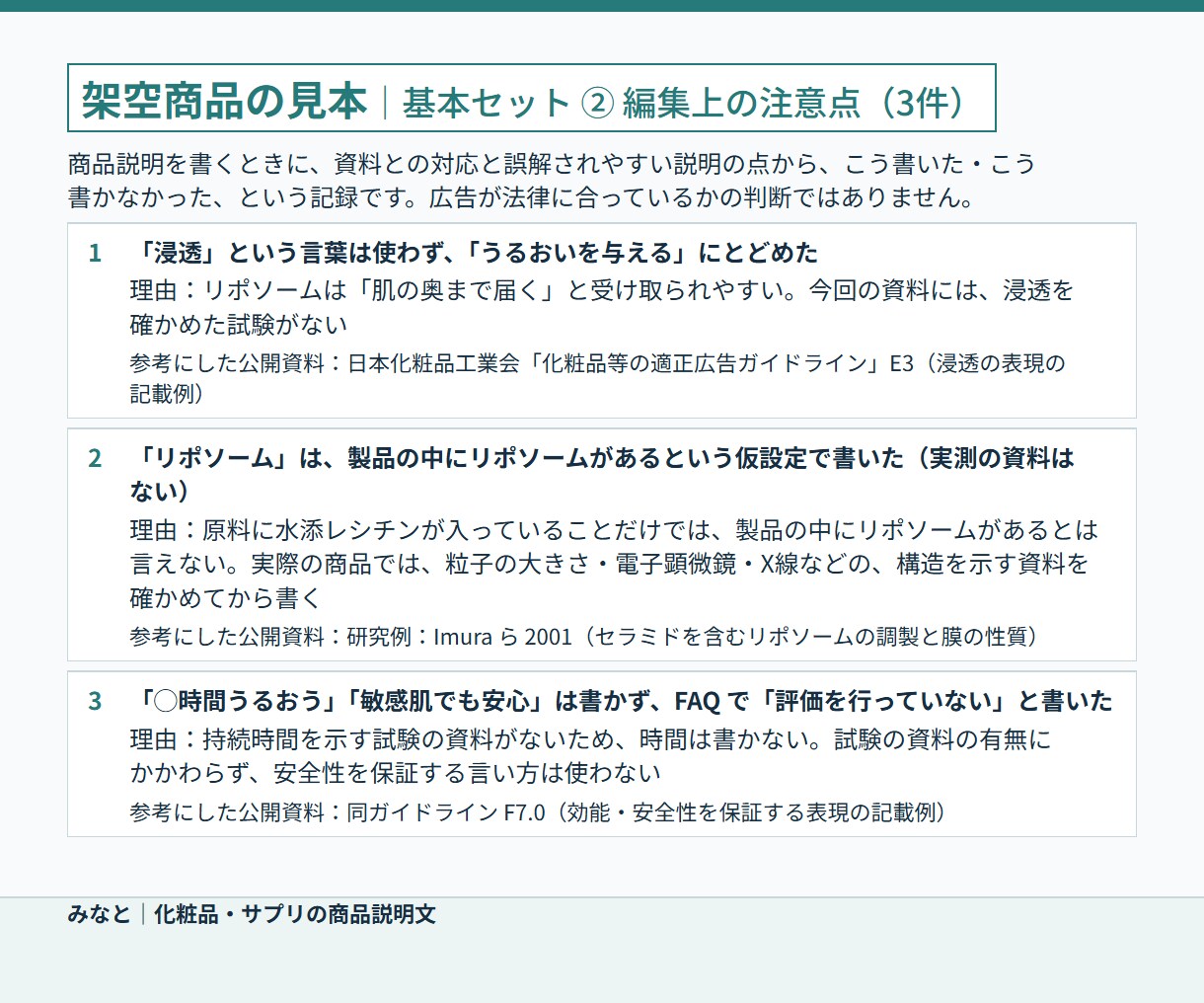成分資料から化粧品・サプリの商品説明文を作ります 原料の研究と製品の特徴を分け、薬機法・景表法に配慮した説明文 イメージ4