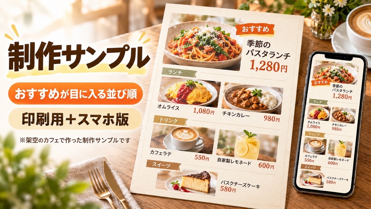 飲食店のメニュー表を選びやすい並びで作ります A4片面15,000円。印刷用データで納品 イメージ2