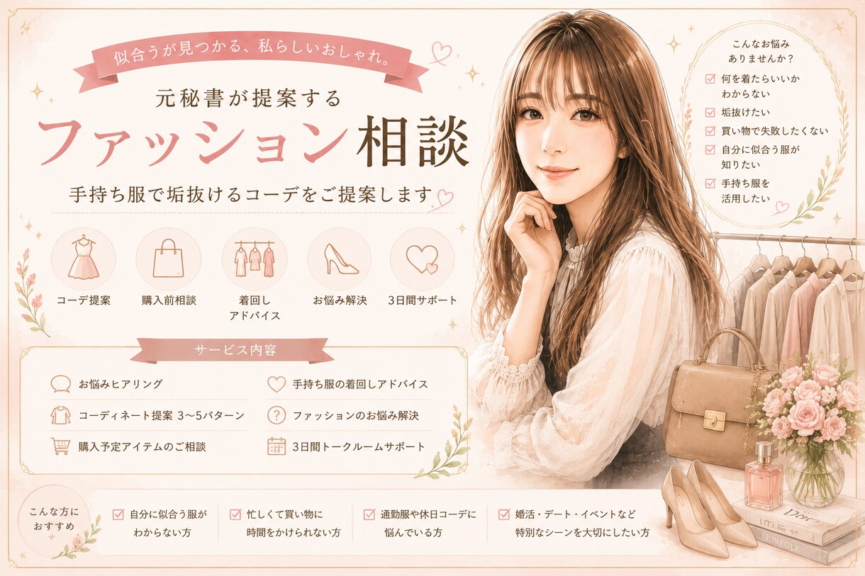 元秘書が上品で好印象なコーデをご提案します 「何を着ればいいかわからない」を女性目線で解決します イメージ1