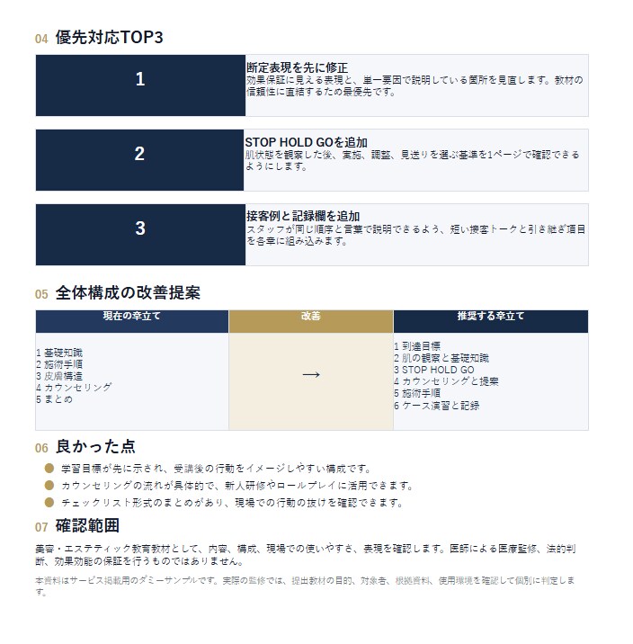 美容講座・教材をプロ講師が添削します 内容・構成・専門表現をチェックし、改善案をお伝えします イメージ8