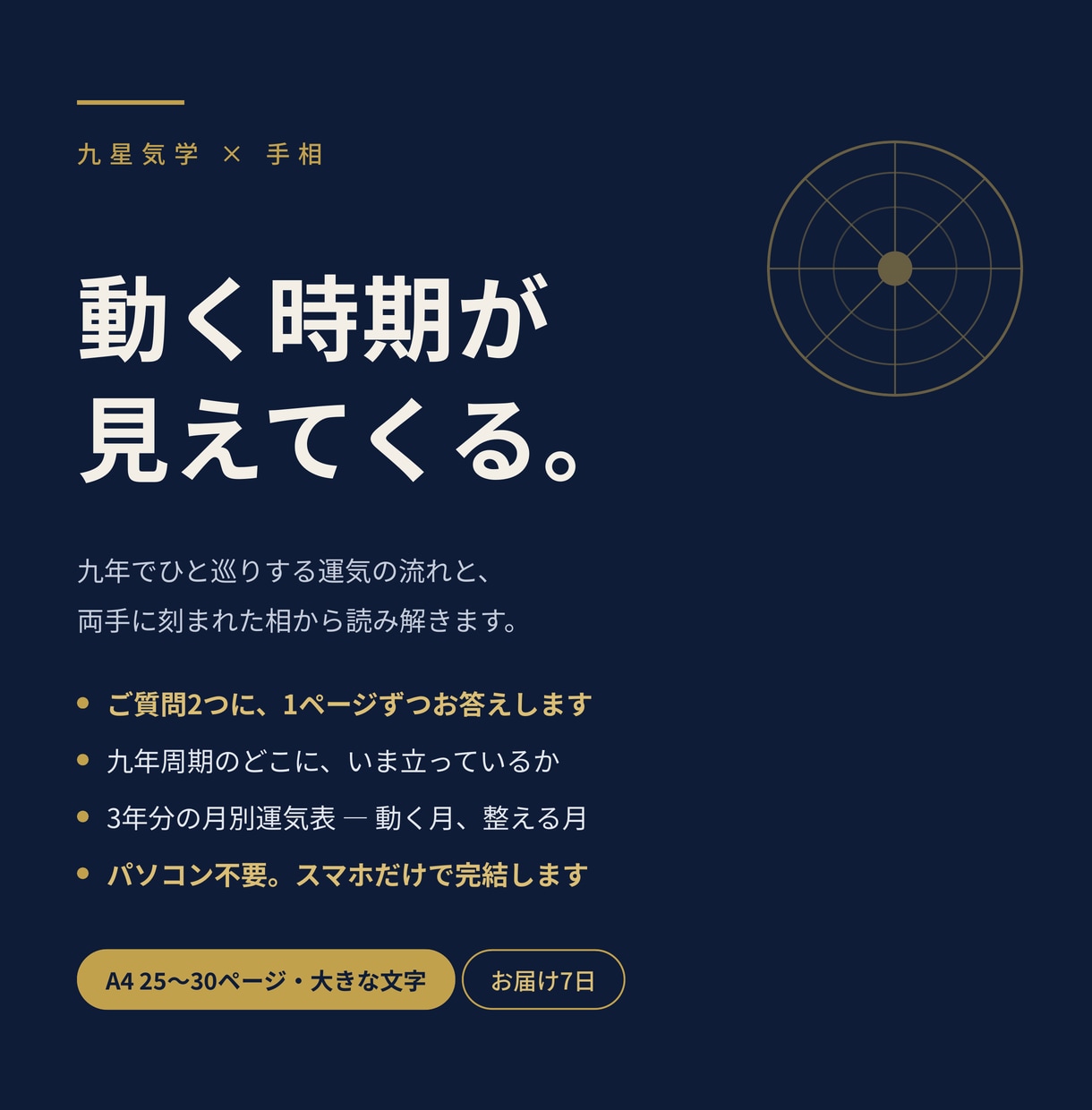 九星気学と手相で人生の設計図を鑑定します 9年の運気と両手の手相から、叶えたい時期を読みます イメージ1