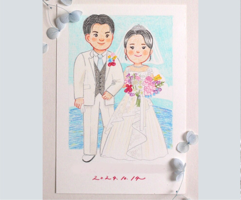 色鉛筆で絵本タッチのウェディングイラスト作成します 背景基本無料&下書き修正何回でも◎原画とデータどちらも納品！ イメージ9