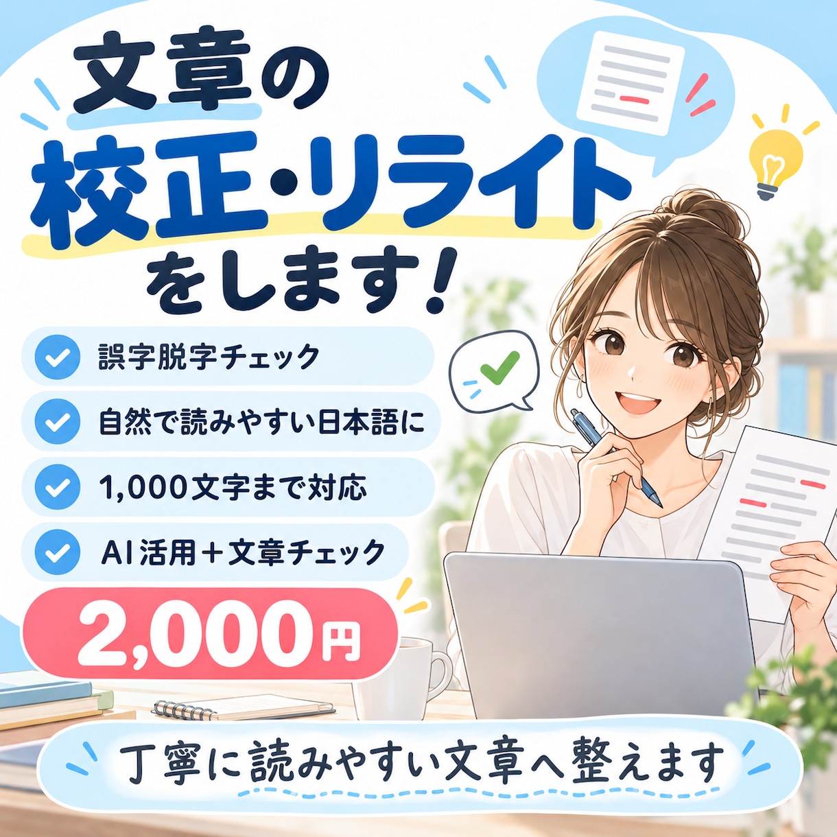 文章の校正・リライトをします 誤字脱字の確認から自然な言い回しまで対応 イメージ1