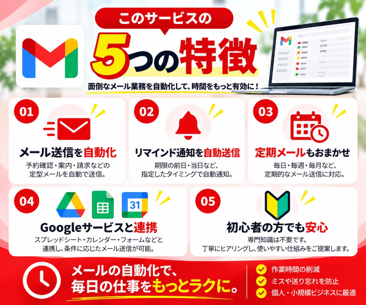 Gmail・メール通知業務を自動化します GASでメール送信・リマインドを自動化！業務効率化 イメージ2