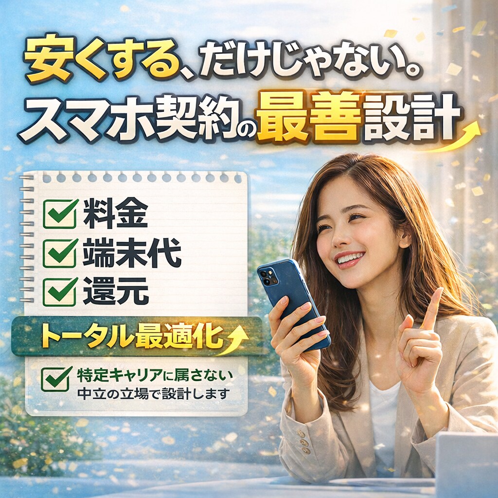 安くするだけじゃない。携帯料金の最適化を提案します 【料金・機種変更・還元】まで損をしない最善を提案します イメージ1
