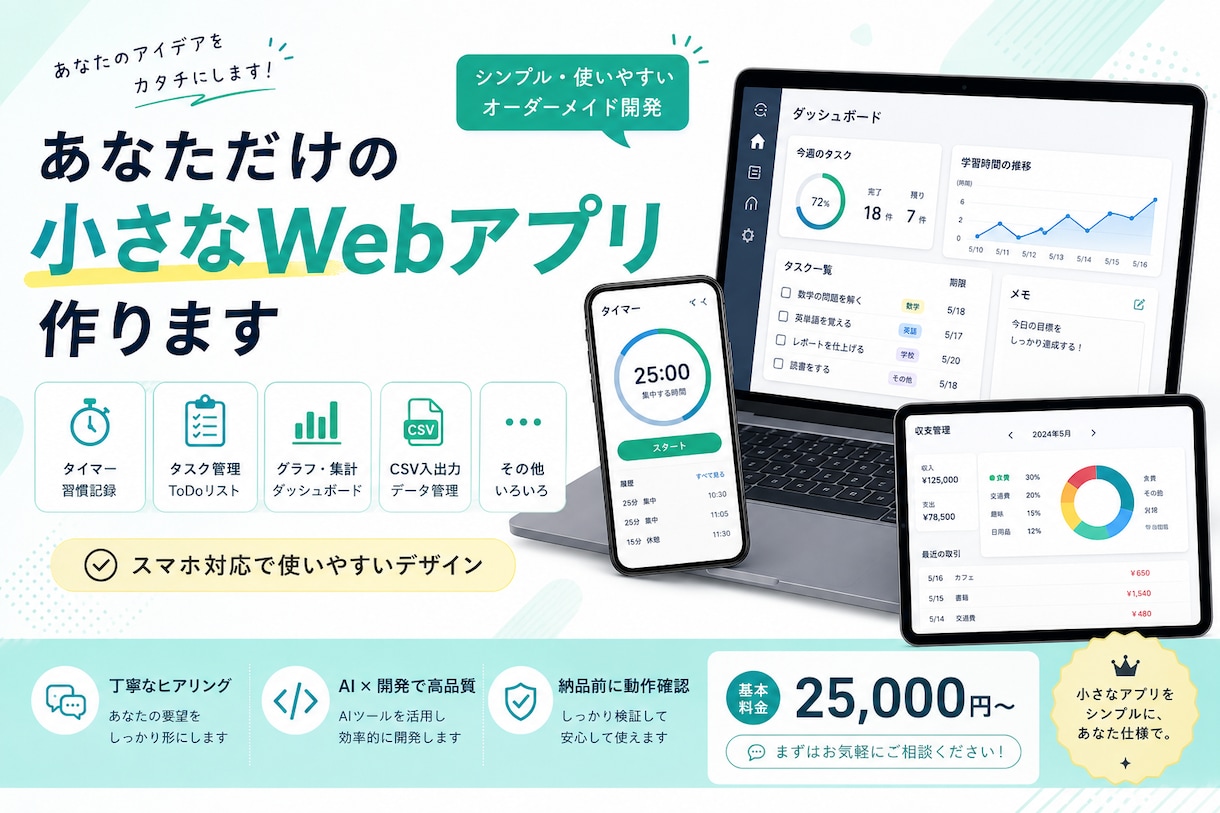 あなた専用の小さなWebアプリを制作します アイデアを、シンプルで使いやすいWebアプリに イメージ1